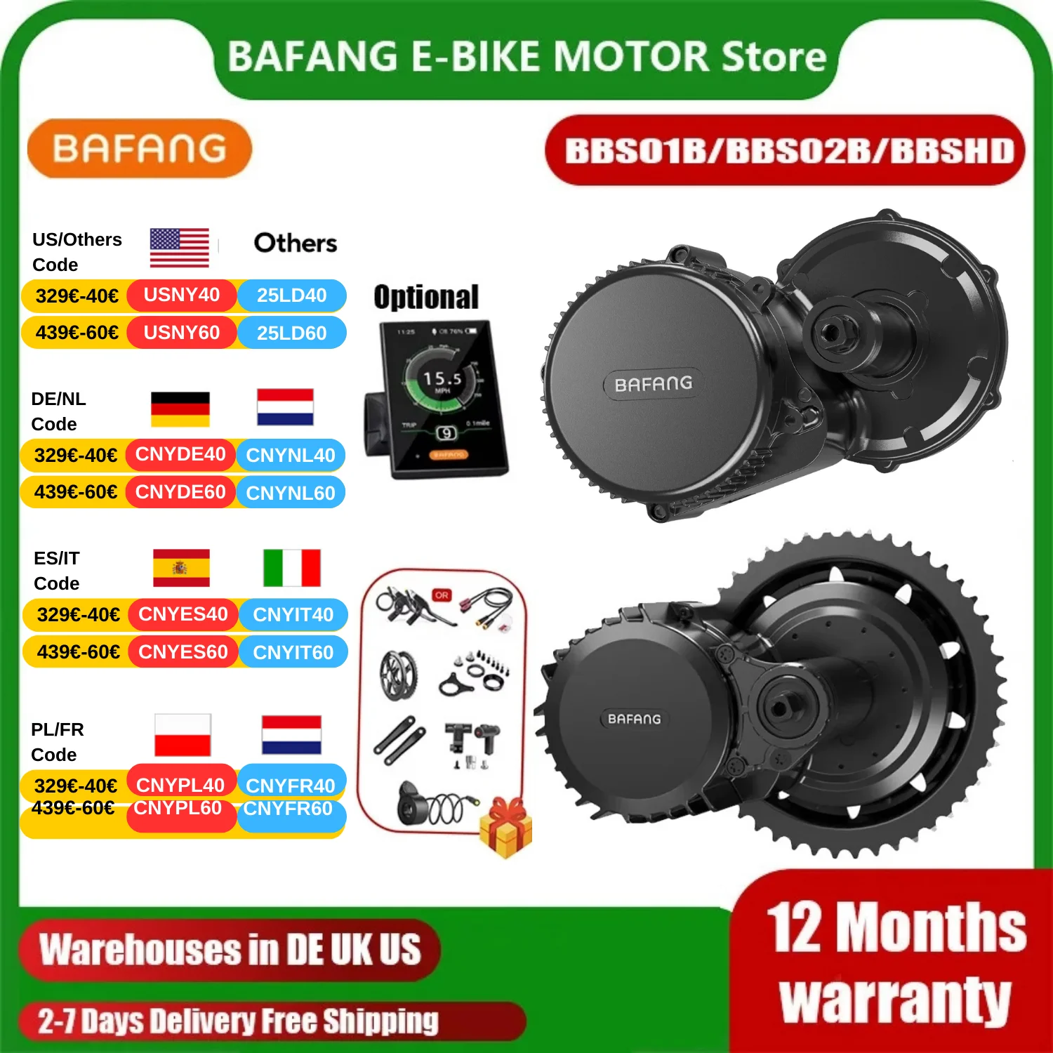 BAFANG Motor de accionamiento medio 1000W 750W 250W Kit de conversión de bicicleta eléctrica BBSHD BBS02B BBS01B Motor Central de bicicleta eléctrica