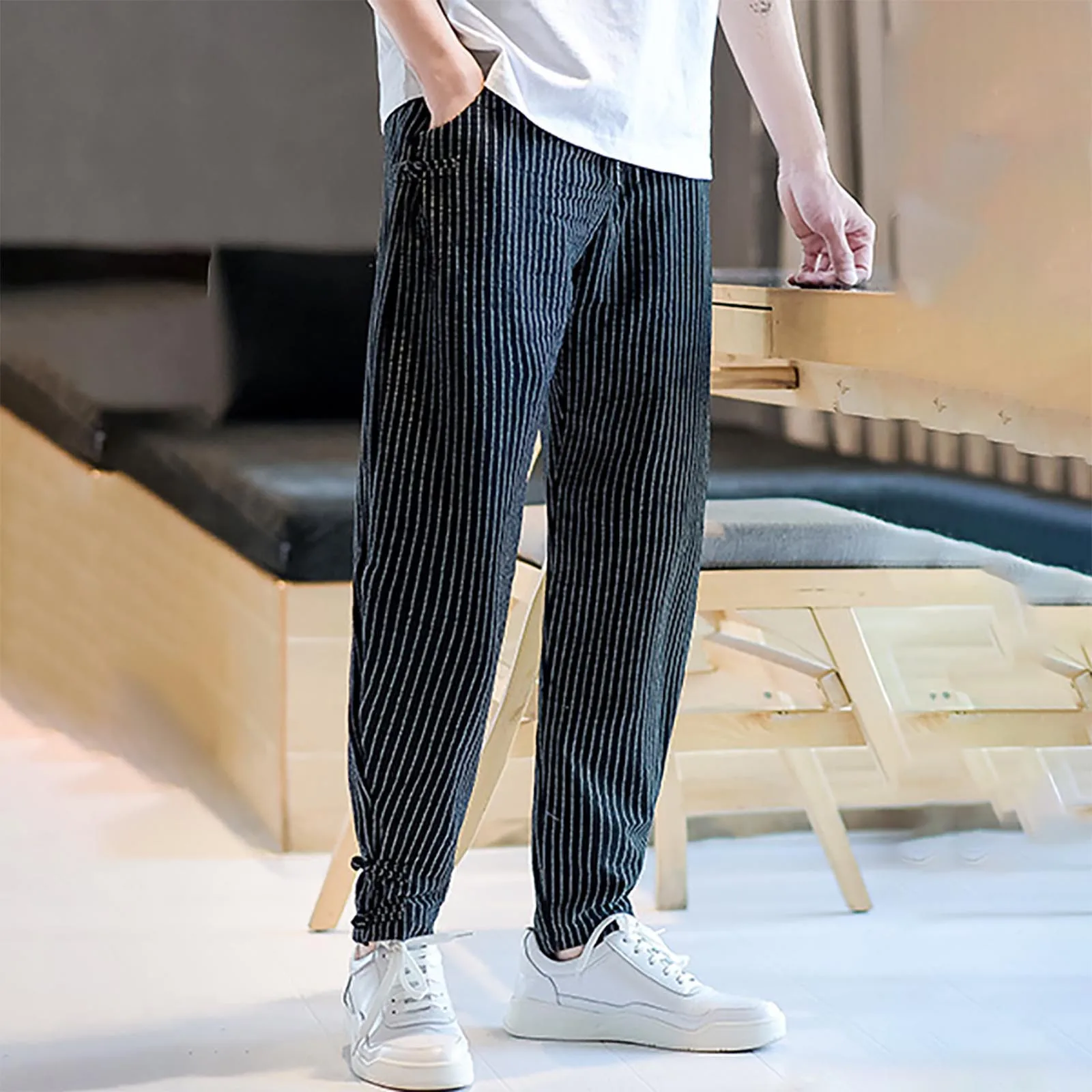 

Pants for Men 2024 Fashion Spring Summer Mid Waist Breathable Loose Drawstring New Design Oversize Versatile Casual Men's Pants