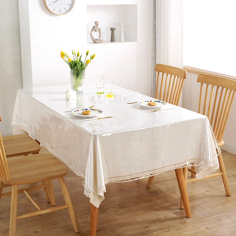 1PC 140*140cm/180cm PVC Flexible Table Cover Countertop Protection Tablecloth Oil Resistant Waterproof Transparent High Quality