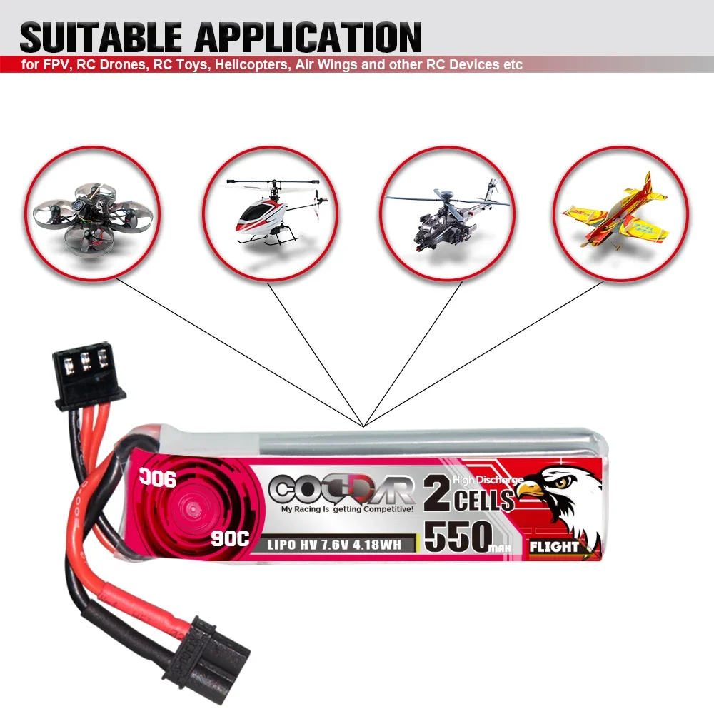 CODDAR 550MAH 2S HV 7.6V 90C XT30 RC LiPo Battery GEPRC TinyGo iFlight CineBee TurboBee Cine Whoop Happymodel Crux3 BetaFPV Beta