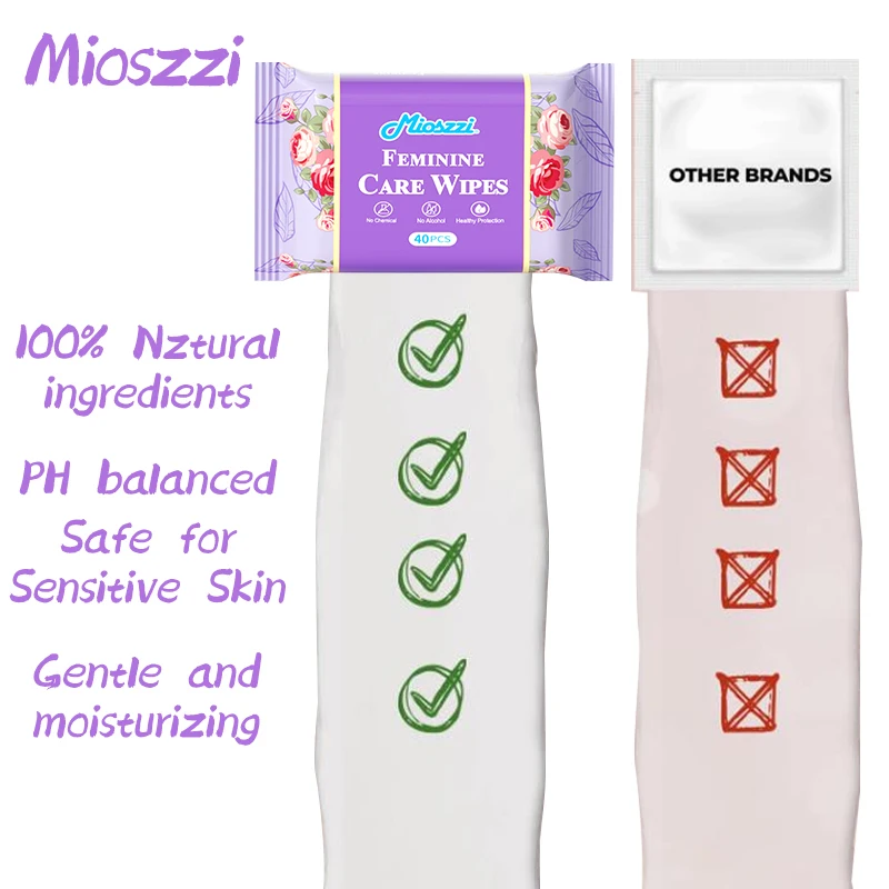 Mioszzi Feminine Wipes, การดูแลที่ใกล้ชิดที่สมดุล pH อ่อนโยน, ความสดชื่นทันทีทุกที่, ห่อแยกชิ้น