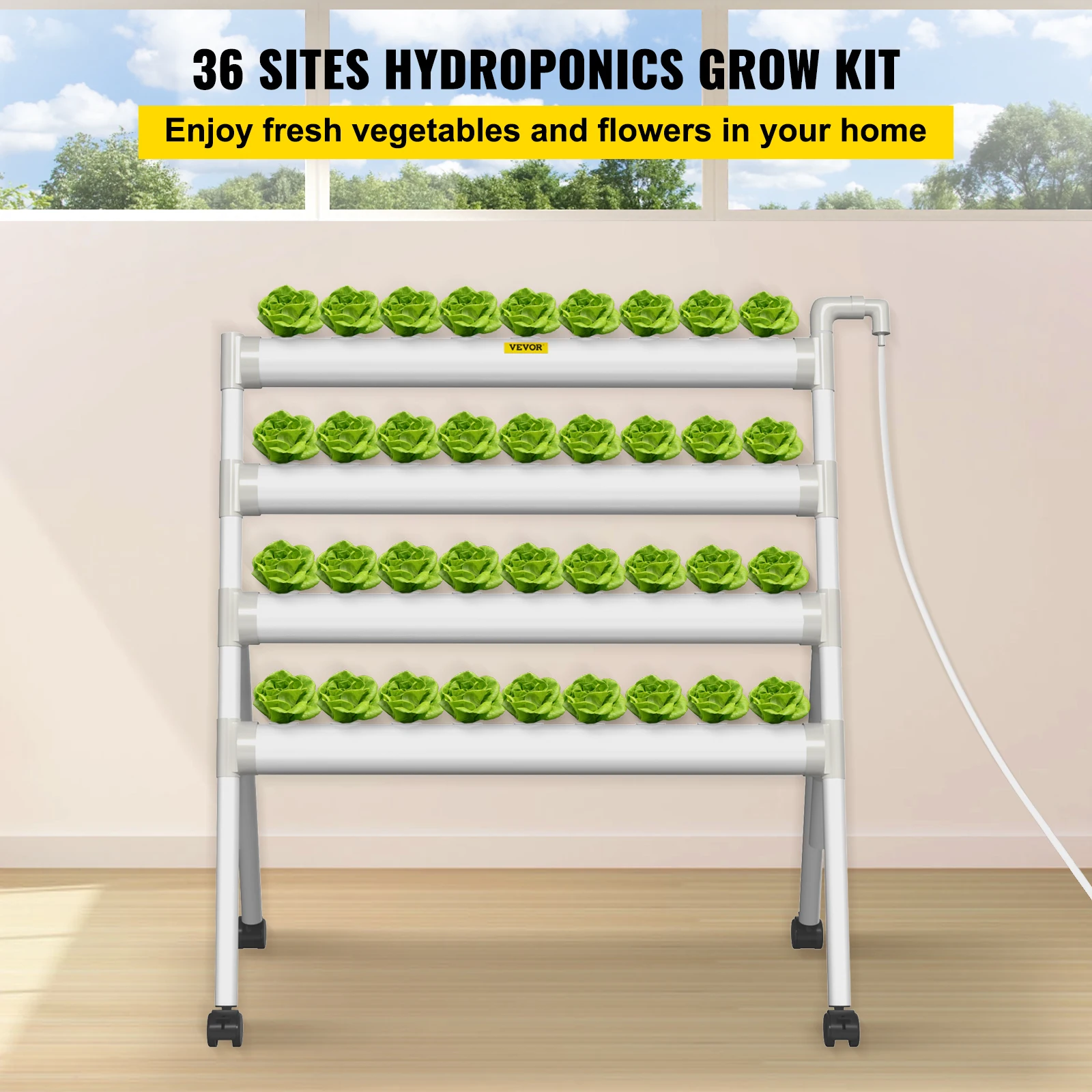 VEVOR Hydroponics Growing System Food-Grade PVC-U Pipes 4 Layers Indoor Planting Kits with Sponge for Fruits Vegetables Herb