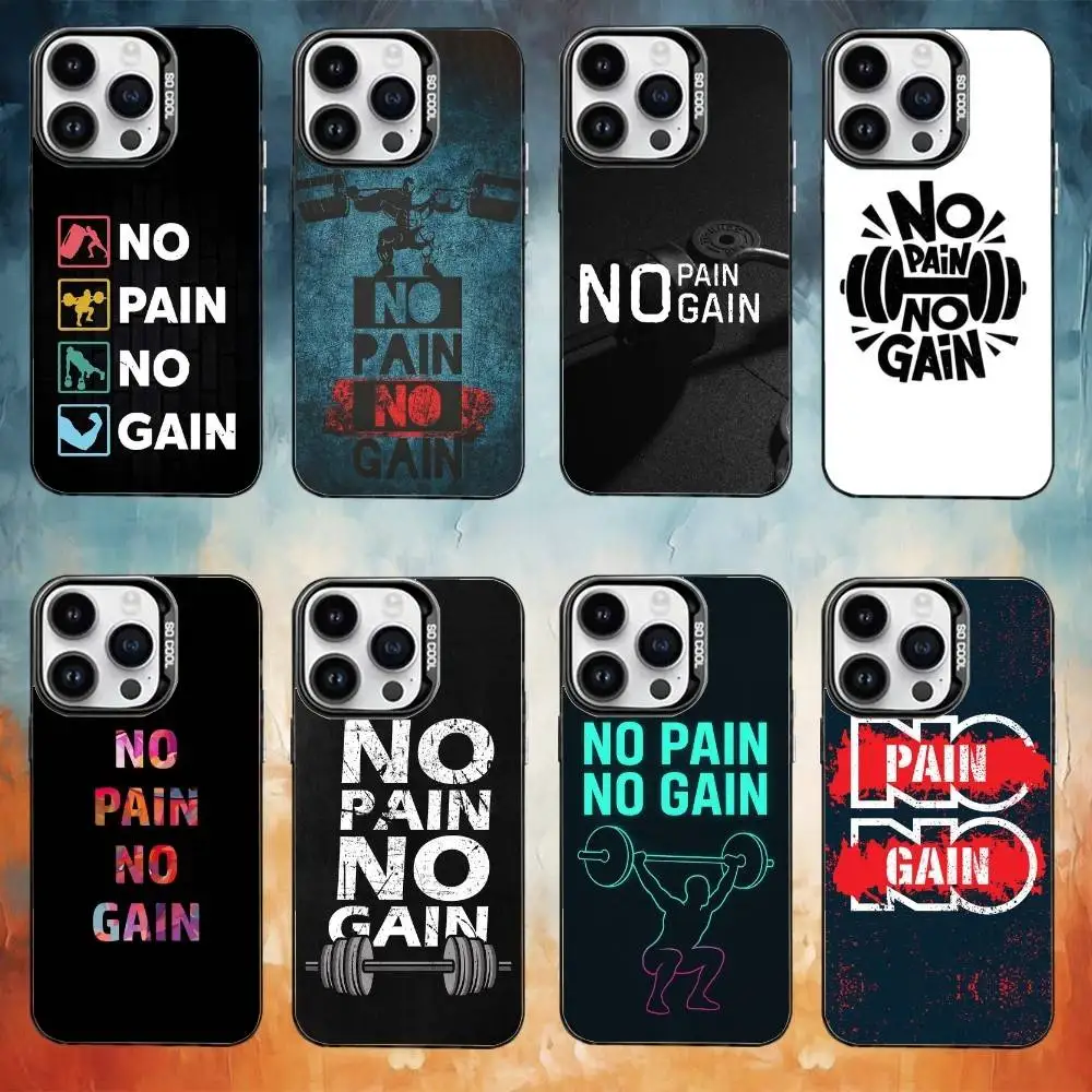 

No Pain No Gain Gym Phone Case Color Silver Shell For IPhone 17 16 15 14 13 12 11 Pro Max Plus