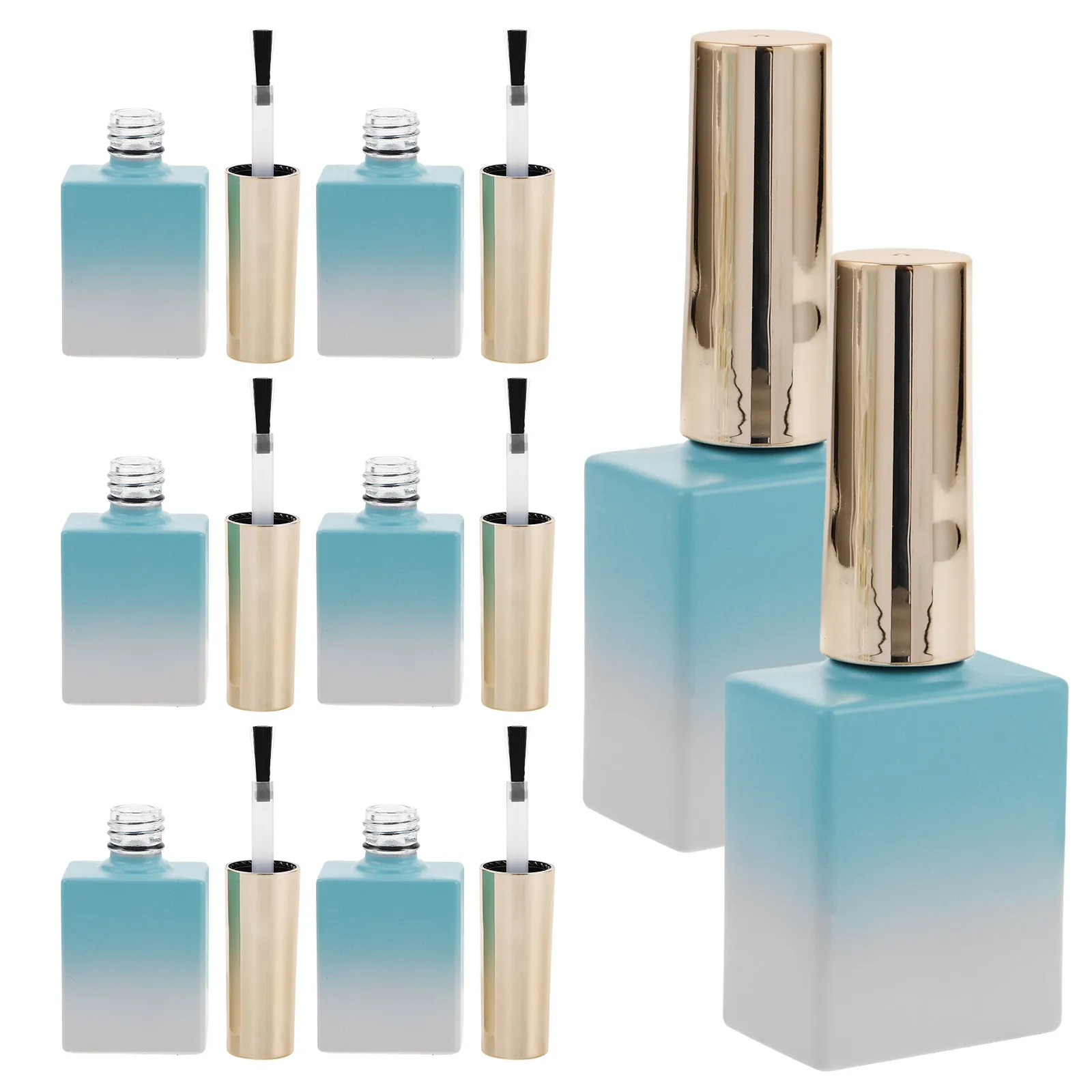 

8Pcs 11.7ml Refillable Glass Nail Polish Bottles Gradient Design Built-in Brush Smooth Application Professional Nail Art Storage