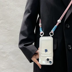 Lanyard Strap Crossbody Phone Case For iPhone 15 11 14 13 12 16 Pro Max X XR XS Max 15 Plus Clear Card Slot Wallet Cover Funda