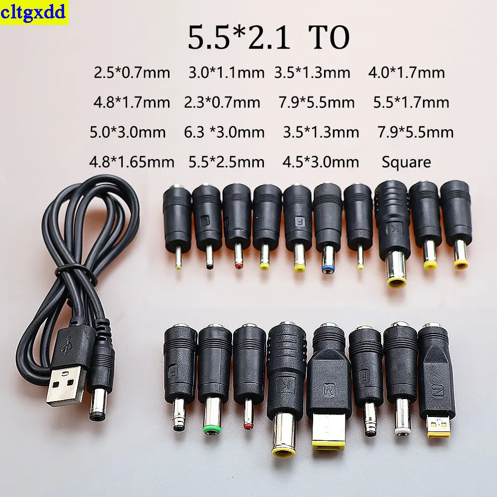 

cltgxdd 1piece DC power adapter male and female 5.5x2.1 to 5.5x2.5/4.5x3.0/2.5x0.7/3.5x1.3/4.0x1.7/4.8x1.7mm USB plug converter