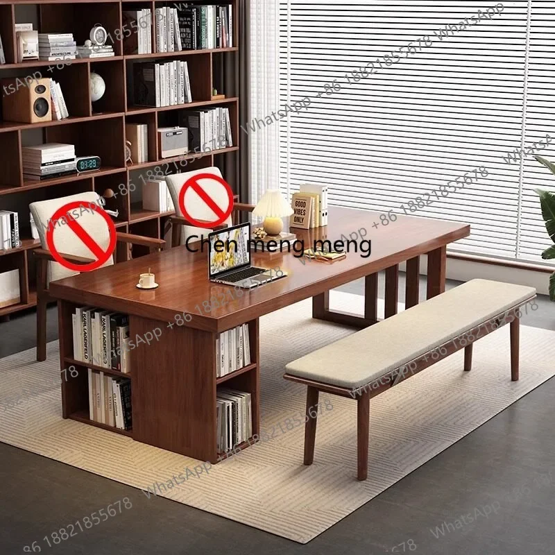 F150 All solid wood large board desk, home bookcase integrated desk, living room modern simple writing table