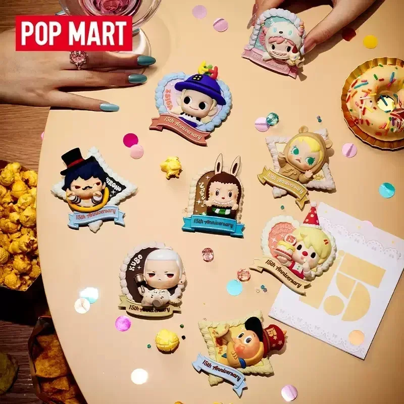 

POP MART Celebrating The Moment 15th Anniversary Series Cute Anime Figure Fridge Magnet Blind Box Mystery Doll Toy