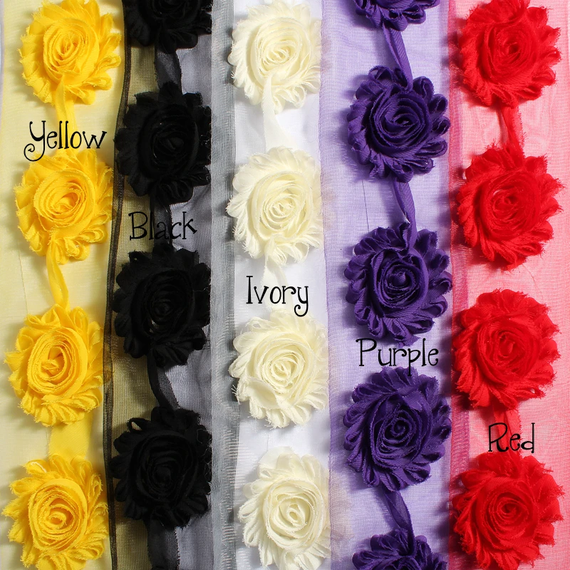 1Yard 2.6" 15 colors Fashion Chic Shabby Chiffon Flowers For Children Hair Accessories 3D Fabric Flowers for diy Ornaments image 4