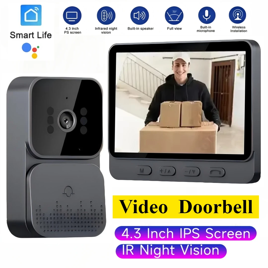 2.4G Video Doorbell Outdoor Wireless Digital Door Peephole Viewer Camera Door and 4.3 Inch Screen Intercom Home Safety Door Bell