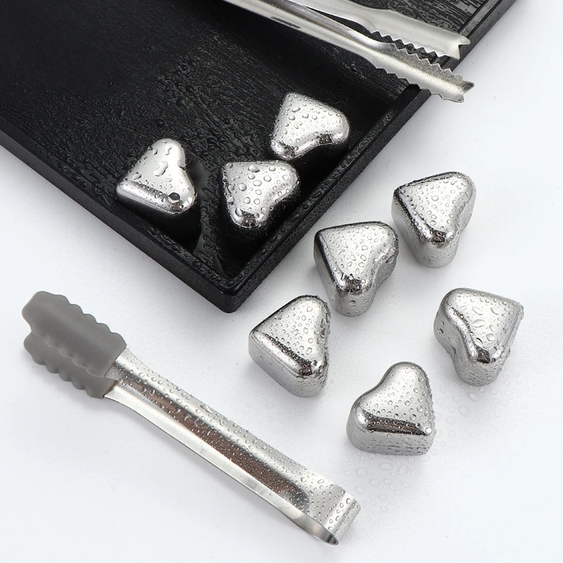 Stainless Steel Whiskey Heart-shaped Stones Ice Cubes Wine beer Cooler Bar Whisky Rock Cooler Chilling Stone Rocks for Beer Wine