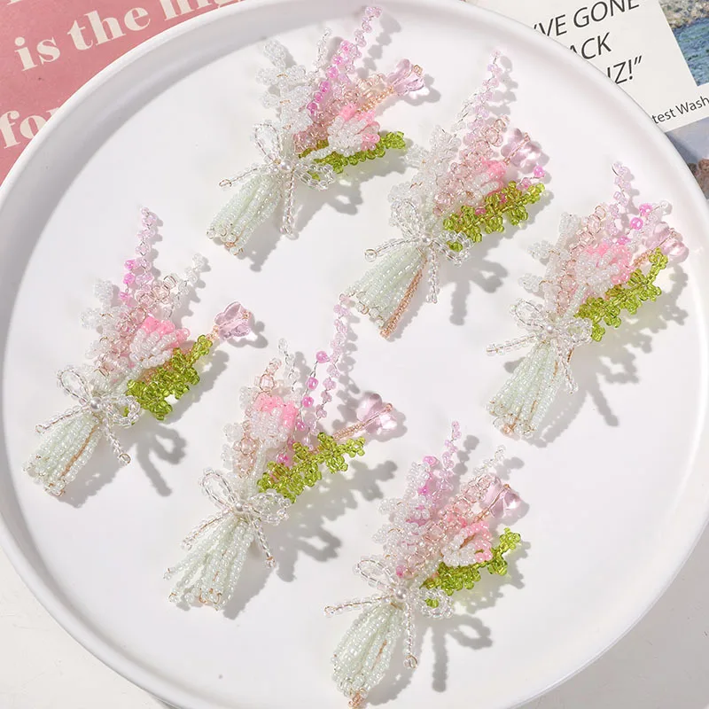 Shoe Charms 1 Piece Handwoven Beaded Wheat Ear Bouquet Ethereal DIY for Jelly Clog Sandals Princess Crystal Korean