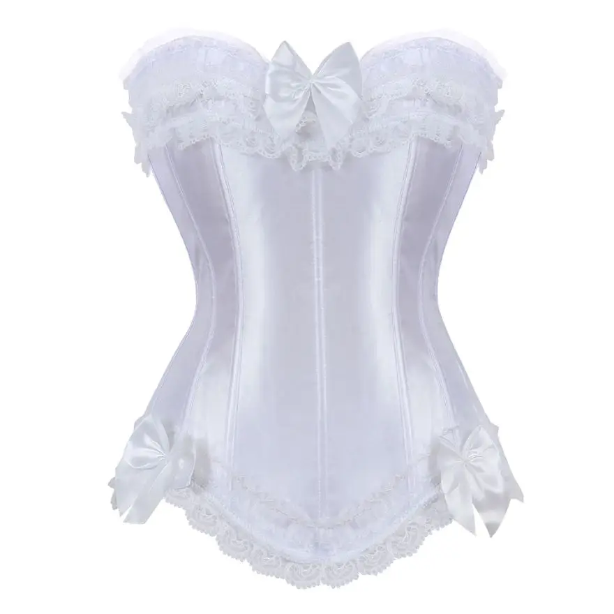 Sexy Spitze Overbust Korsett Top Frauen Vintage Satin Schleife Bustier Dessous mit Reiß verschluss plus Größe Body Shaper Burlesque Korsetts – Detail 5