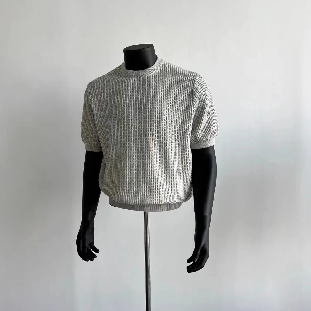 

Knitting Sweater Men's Short Sleeve Knit Tee Summer New Old Money Style Ribbed Texture Casual Base Shirt