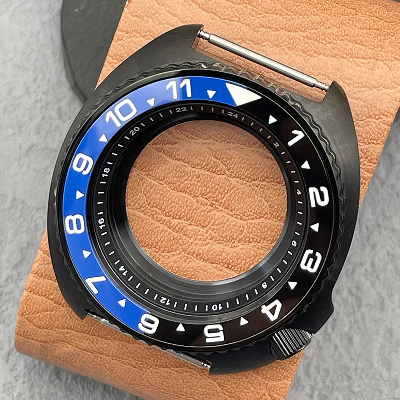 Flat Ceramic Bezel 44MM NH35 Turtle Watch Case Black Stainless Case Sapphire Glass Fit NH35 NH36 7S26 4R Movement 28.5mm Dial