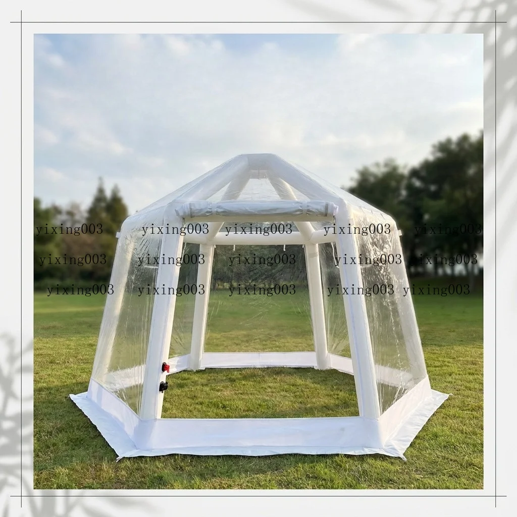 Hexagon Inflatable Camping Tent, Portable Quick Setup Panoramic Bubble House Transparent Stargazing Tent