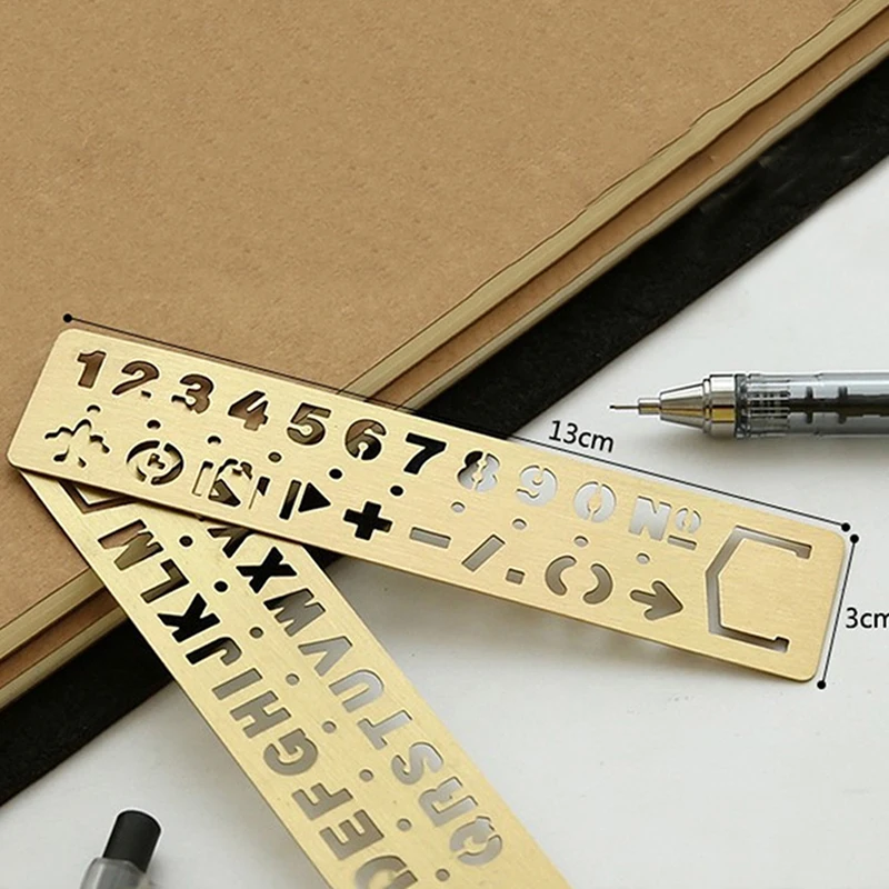 Multifunctional Metal Hollow Straight Ruler Number Letter Pattern Bookmark Kawaii Stationery Drawing Template Measuring Tool