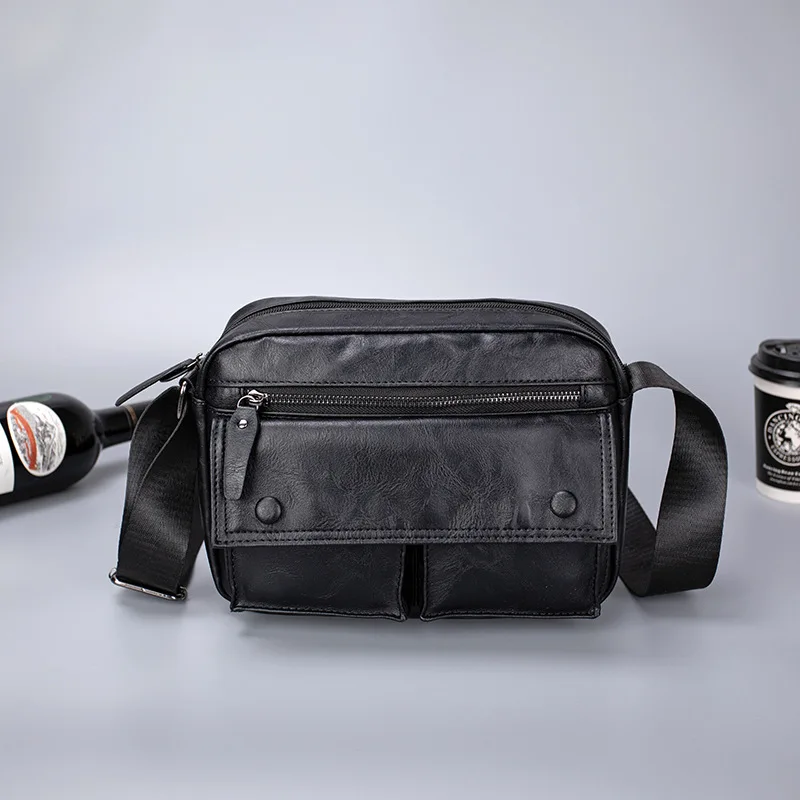Men’s Crossbody Bag Lightweight PU Leather Sling Bag Multi-Pocket Adjustable Strap Casual for School Commute Outdoor Daily Use