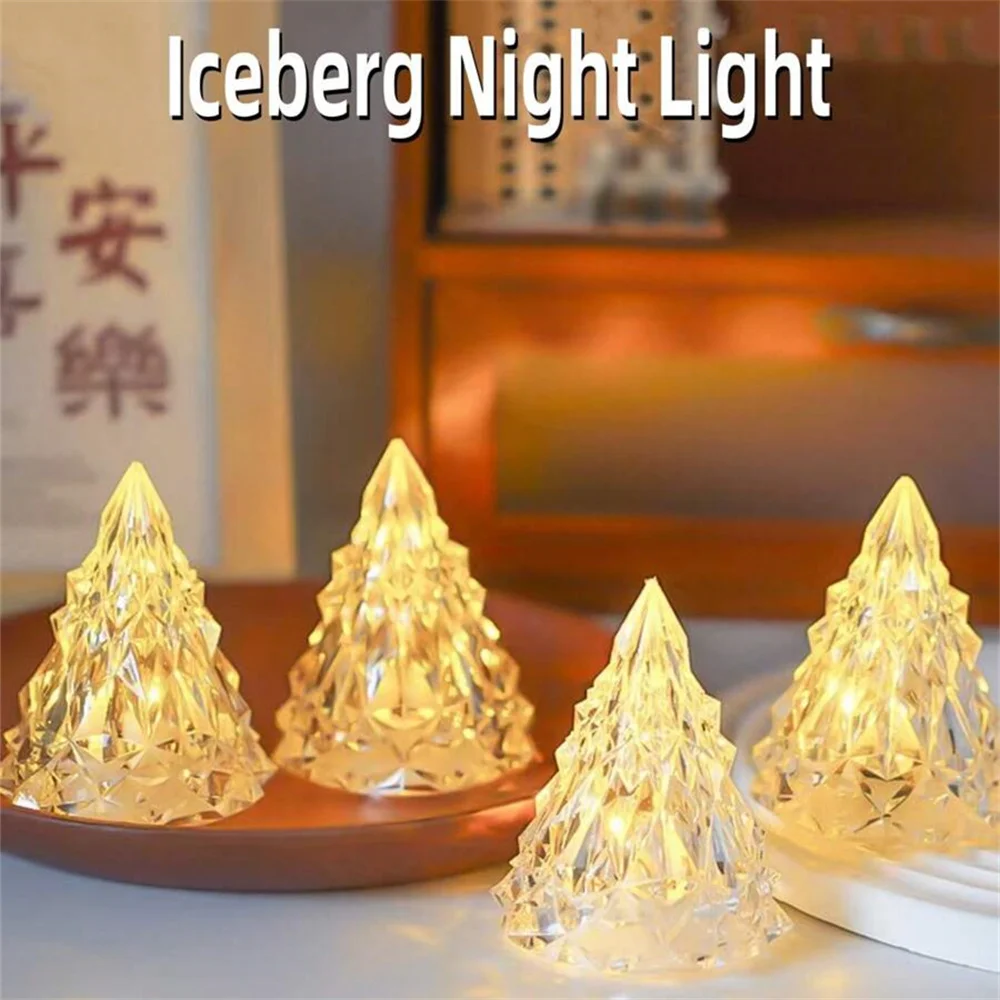 Christmas Tree Iceberg Lights Warm Light Color Crystal Lamp Snowy Mountain Romantic Nightlight LED Home Decor Sleep Light Gifts