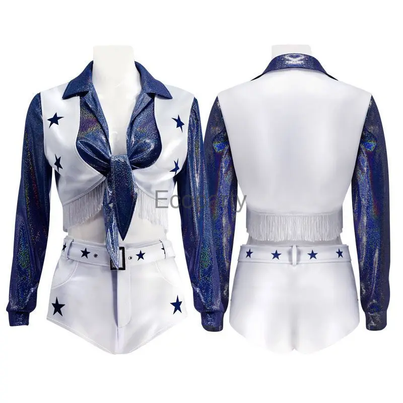 New Women Dallas Cowboy Cheerleader Costume Shiny Football Babe Cosplay Star Cheerleading Uniform Suit Halloween Party Outfits