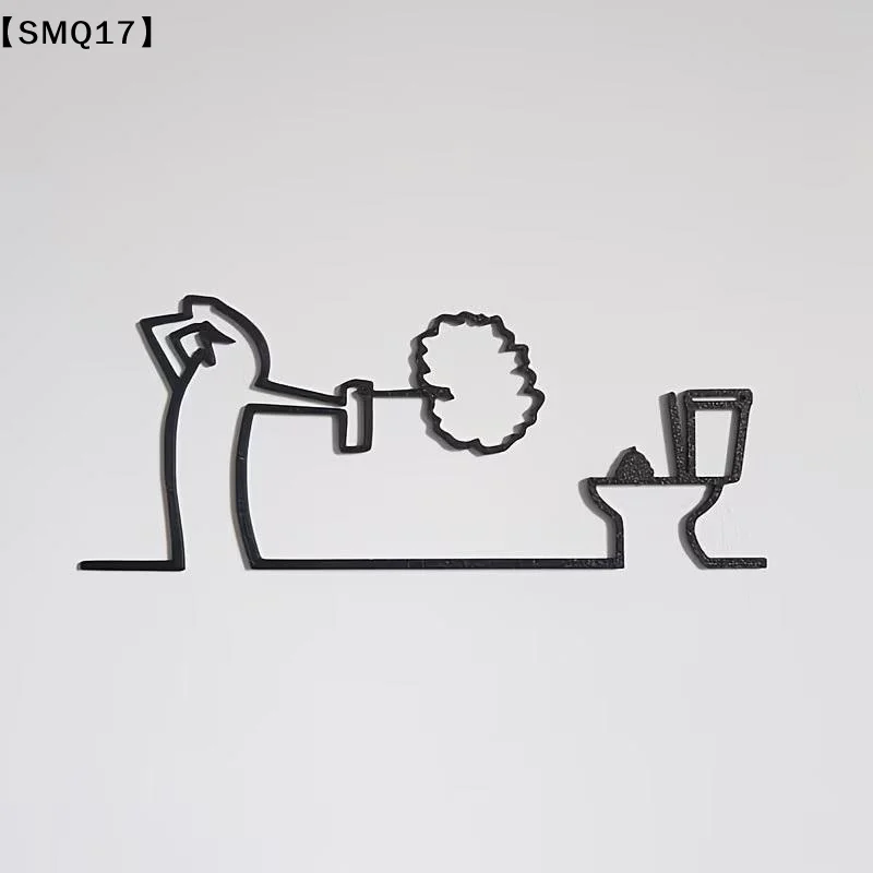 3d Printed Minimalist Line Wall Art With Adhesive Tape Toilet Sign Line Ornament Humorous Designs Home Decoration【SMQ】