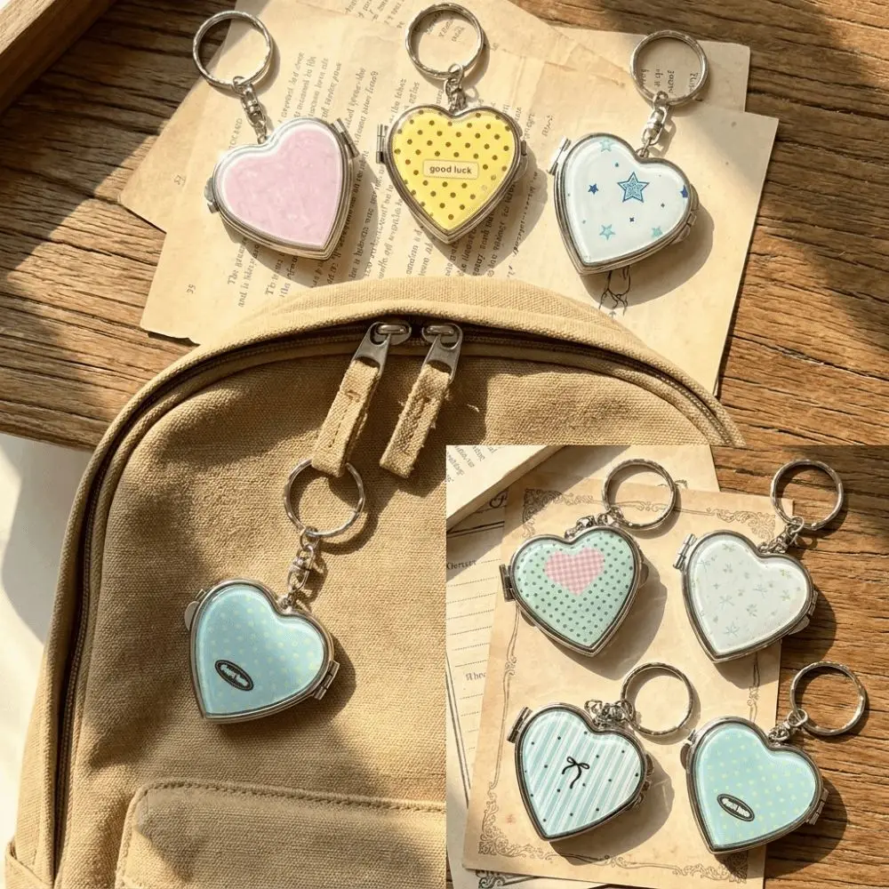 Acrylic Panel Keychain Heart Shaped Split Key Ring Keychain Pendant Silver Tone Edging Pastel Patterns Key Ring Best Friend Gift