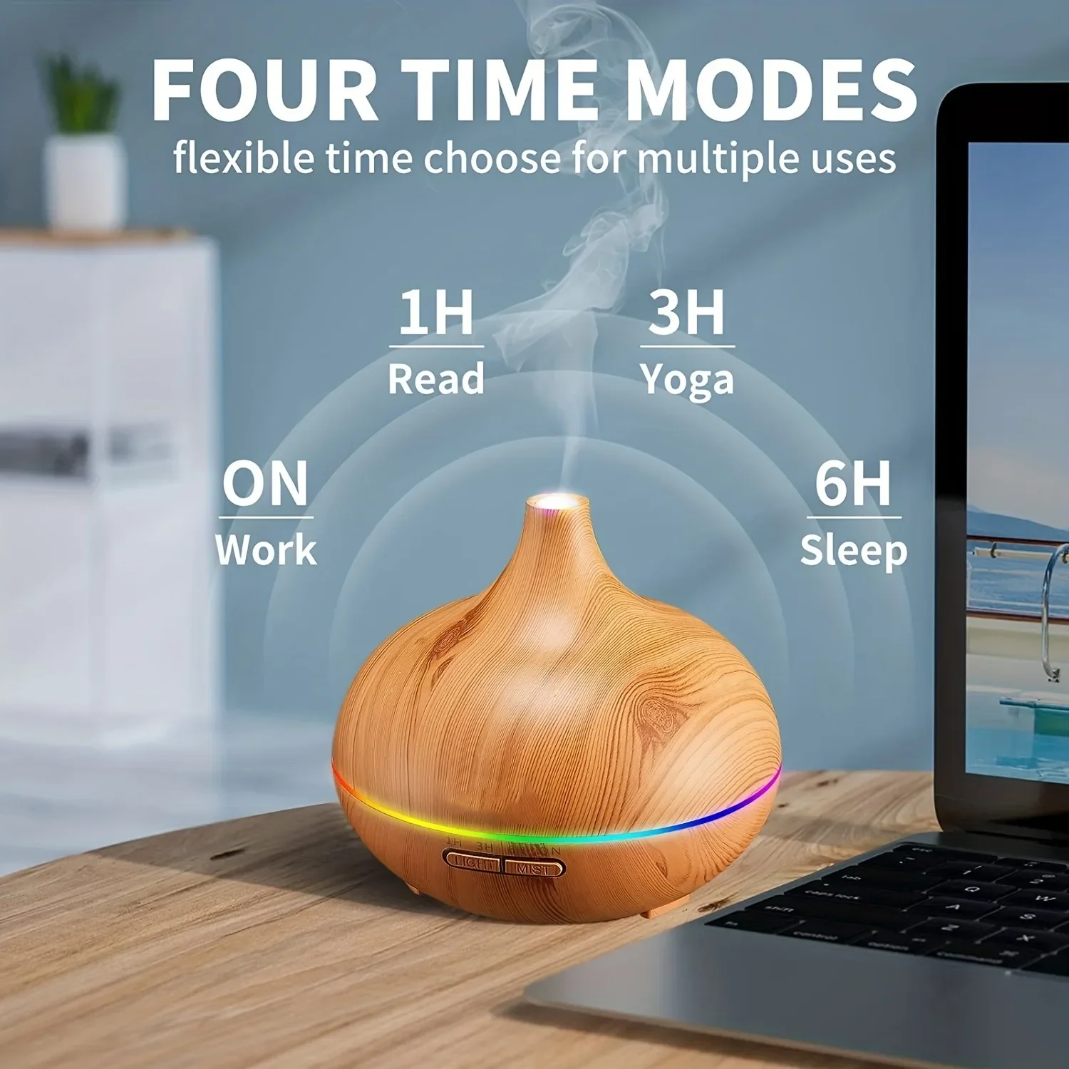 

Essential Humidifier–Aromatherapy Diffuser with Remote Control,USB Powered,Cool Mist Humidifier,7Color LED Ambient Light