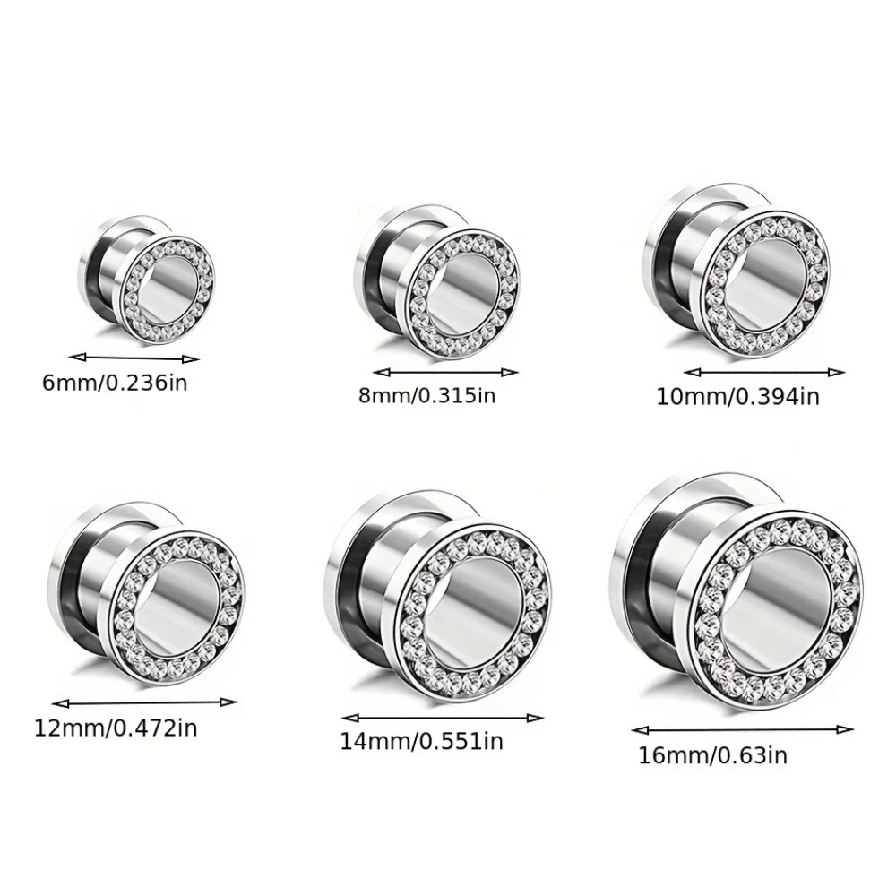 1 Pair Double Flare Stainless Steel Tunnel Specification Screw Gemstone Rhinestone Tunnel Plug Tensioner Jewelry 8G-5/8"