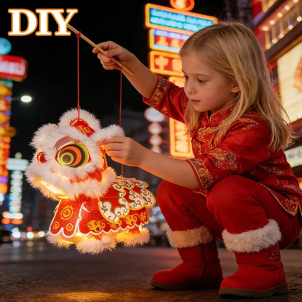 2026 Year of the Horse Chinese New Year Lion Dance Lantern DIY Kit Waterproof Light Up Handheld Toy LED Copper Festive Craft