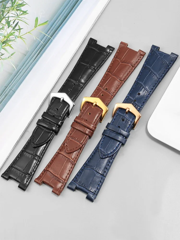 Delicate Cow Leather Watch Strap for Patek Philippe Nautilus Series PP5711 5712G Special Notch Watch Strap Pin Buckle for Men