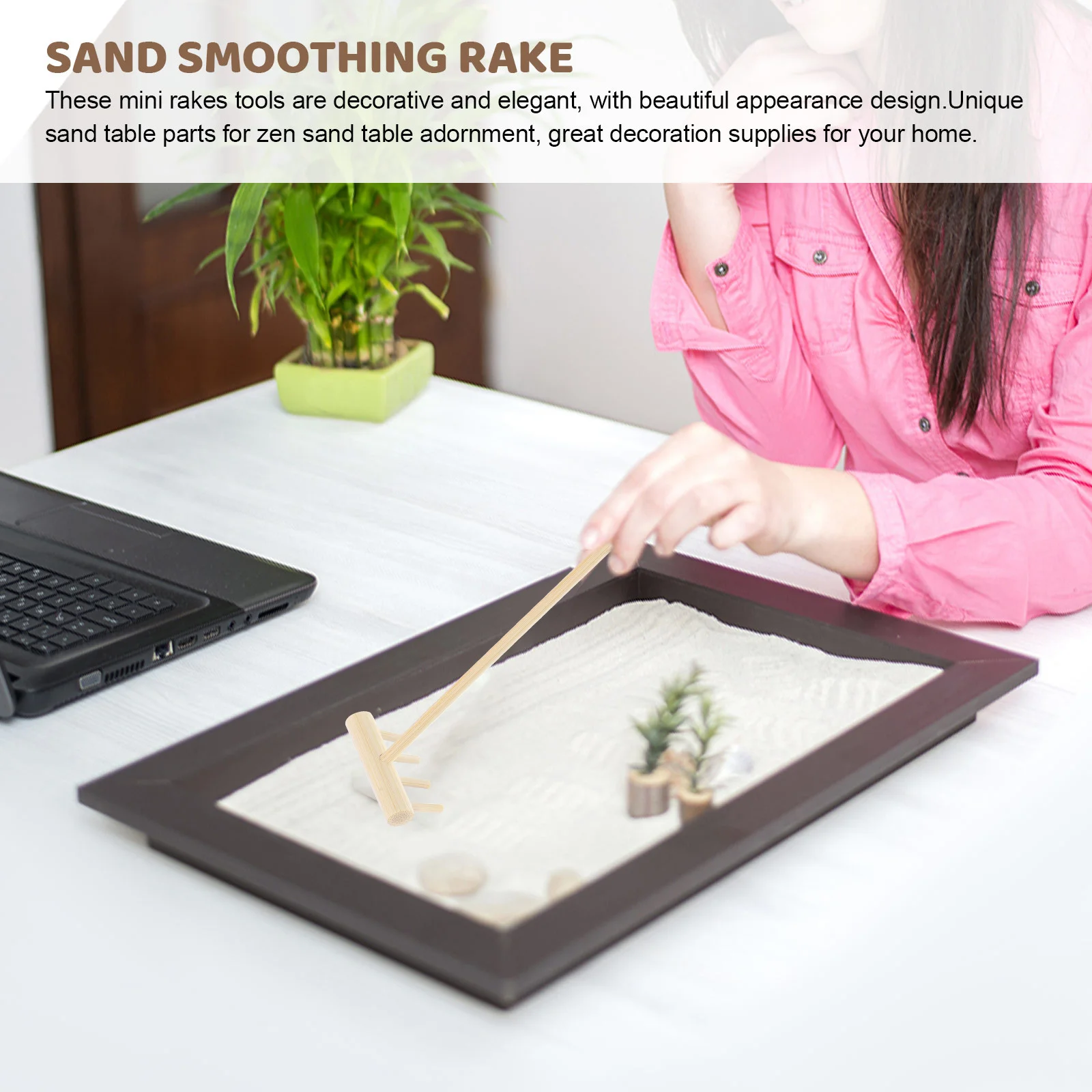 5 ชิ้น Mini Rake Sandbox ชุดเครื่องมือ Feng นั่งสมาธิ Zen สําหรับเด็กสวนไม้ไผ่อุปกรณ์เสริมเด็ก