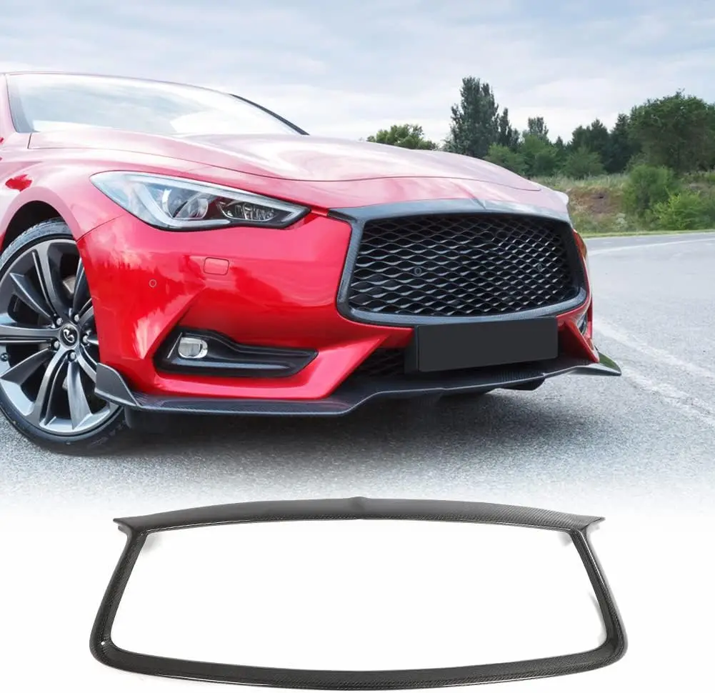 Carbon Fiber Front Grille Frame Bumper Grill Outline Trim Decoration Emblem For Infiniti Q60 2016-2022