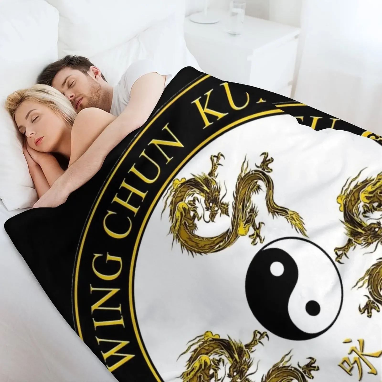 Wing Chun Kung Fu artes marciales dragón negro diseño de película manta más suave diseñador de lujo mantas de decoración navideña