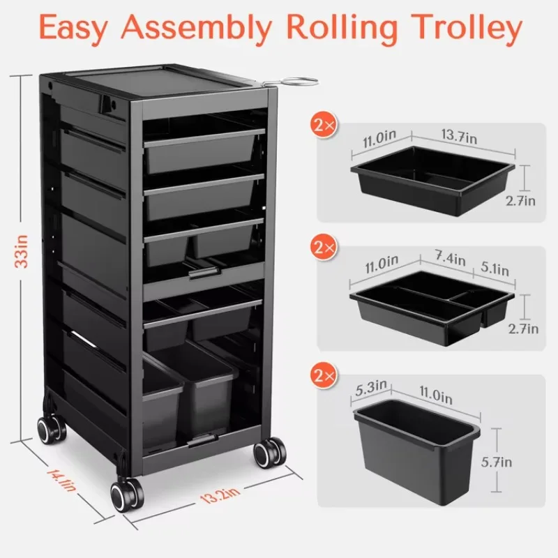 Manicure Salon Beauty Hair Cart Rolling Utility Caddy Mobile SPA Tattoo Hairdresser Barber Tools Storage Trolley with Drawers