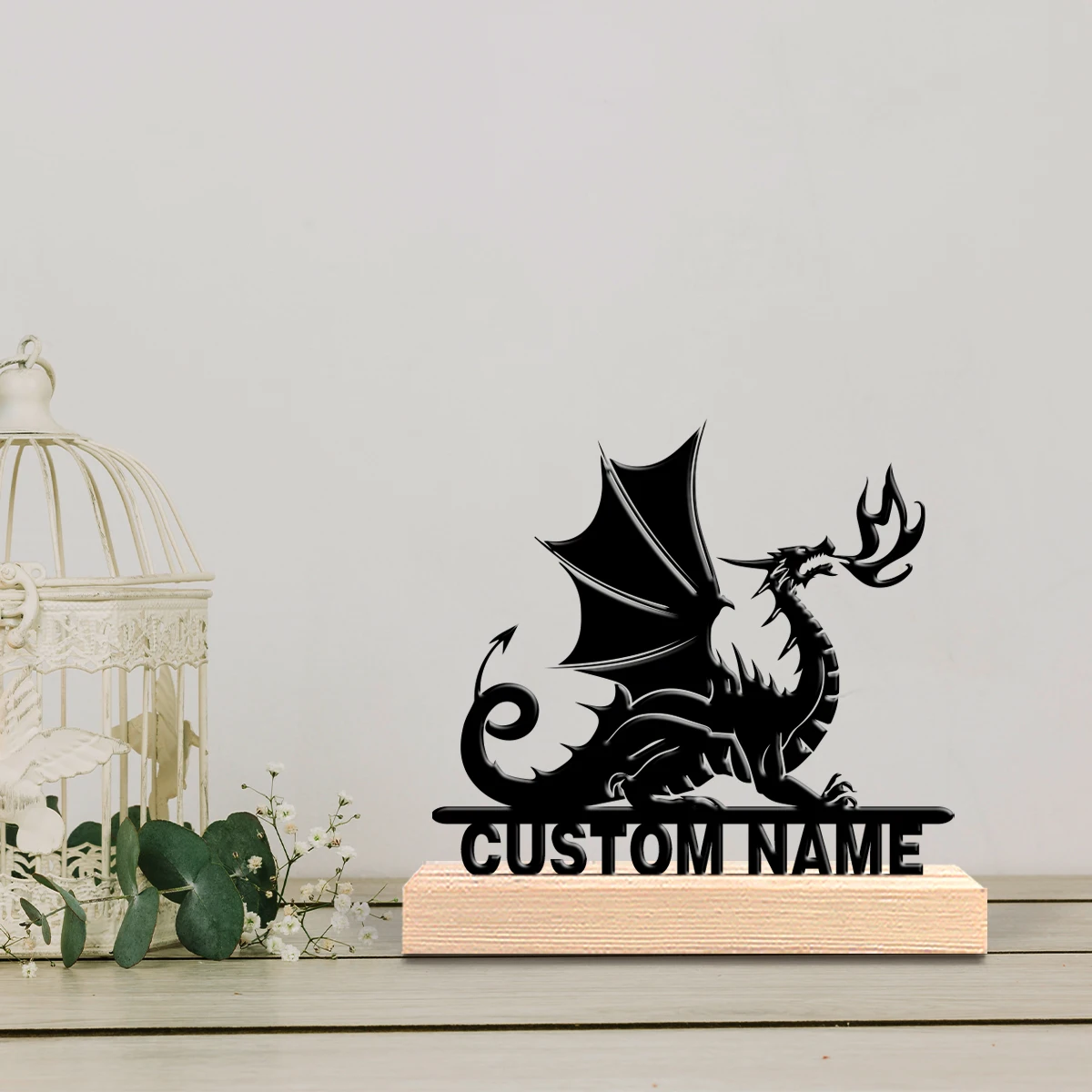 Customized Blessing Meaning Pterosaur Abstract wrought iron wooden base desktop artwork Wooden base bar decoration with kitchen - view 3