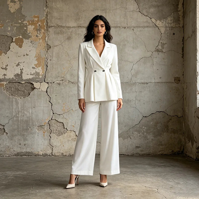 ZAMOR HIGH STREET 2026 New European American Elegant Simple Long Sleeve Waist Cinched Solid Blazer High Waist Straight Pants Sui