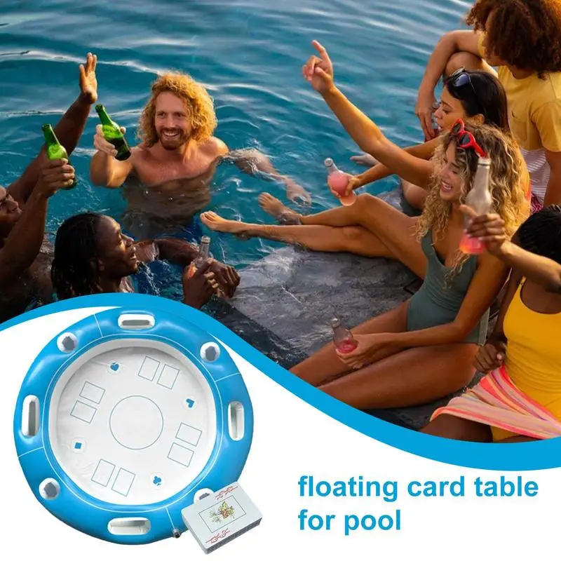 Table de jeu flottante pour piscine, Table de jeu de cartes gonflables pour piscine, porte-boissons, accessoires d'activité de conception avec cartes à jouer