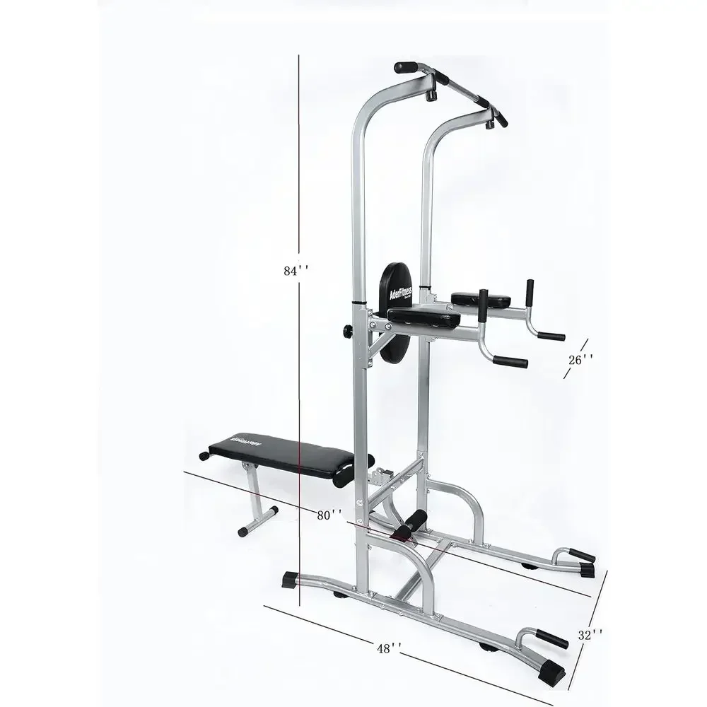 Adjustable Multi-Function Power Tower with Chin-Up, Dip, and Sit-Up Bench for Home Fitness