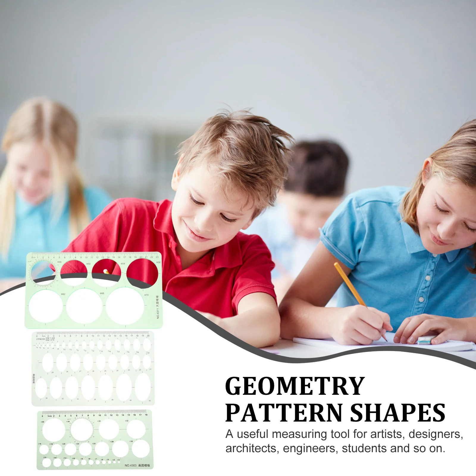 3Pcs Students Drawing Tools Plastic Rulers Geometry Stencils Templates for Technical Drawing Drafting Rulers for School