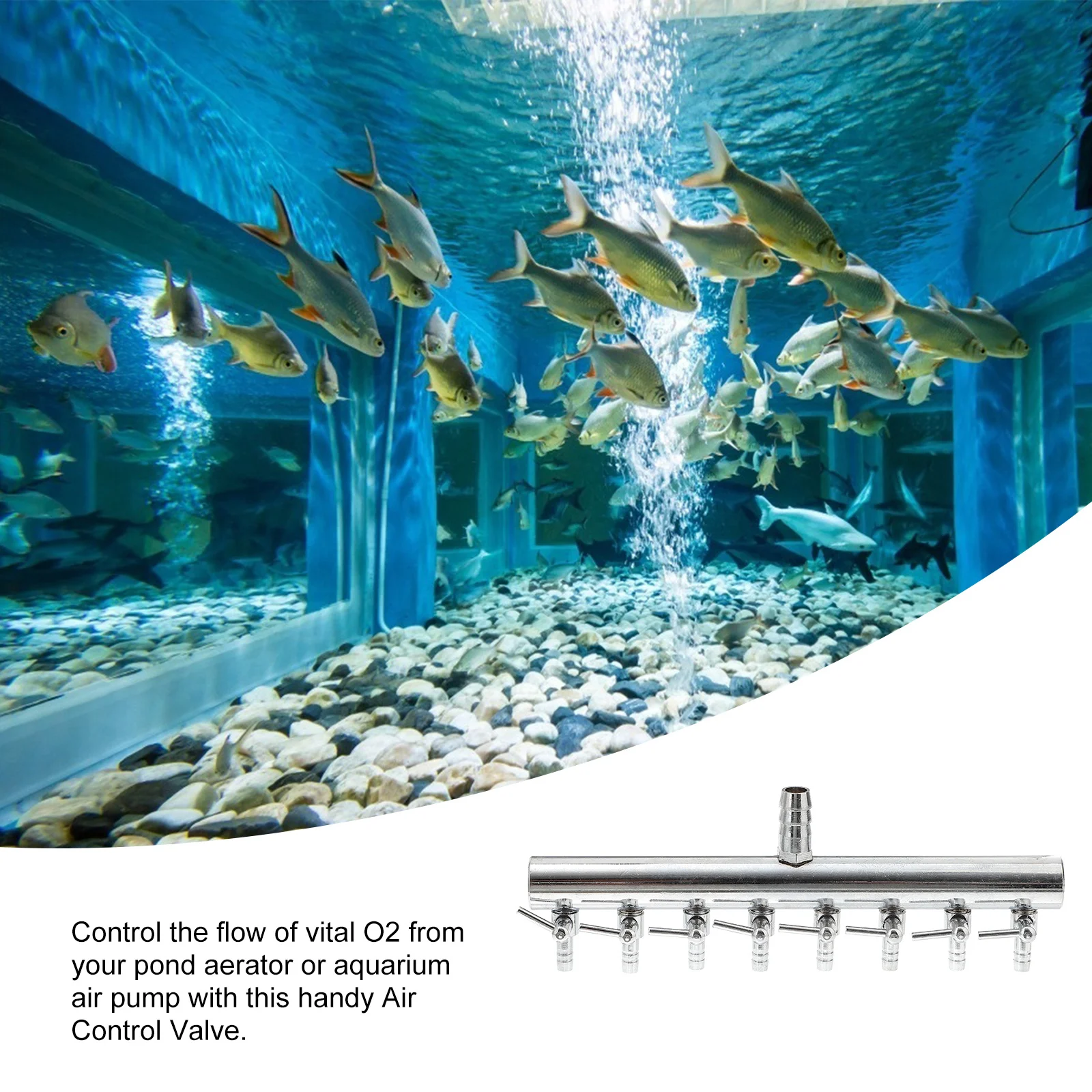 

8 Way Aquarium Air Pump Inline Splitter Flow Lever Control Manifold Oxygen Tube Distributor Silver 8 to 4mm Air Pump Flow Lever