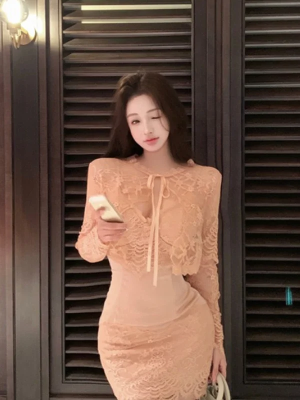 Ele Lace Slimming Long Sve Dr Set due pezzi Nuovo arrivo estivo Faionable Slim Fit Dr per giovani donne