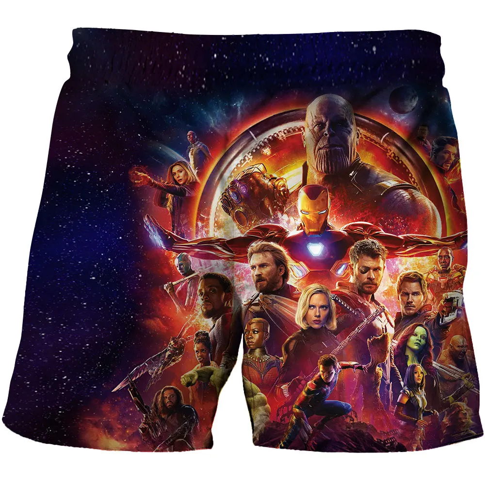 2024 Summer New Marvel 3D Avengers Printed Beach Shorts Hawaiian Pool Party Swim Trunks Shorts Men's Casual Drawstring Shorts