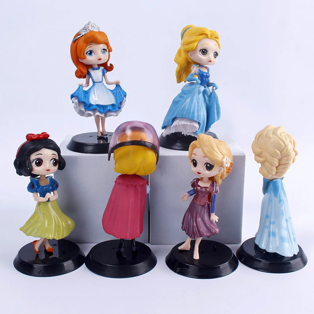 10cm 6/8pcs Q Posket Princess Tiana Snow White Rapunzel Ariel Cinderella Belle Mermaid PVC Action Figures Model Toys Kid Gift