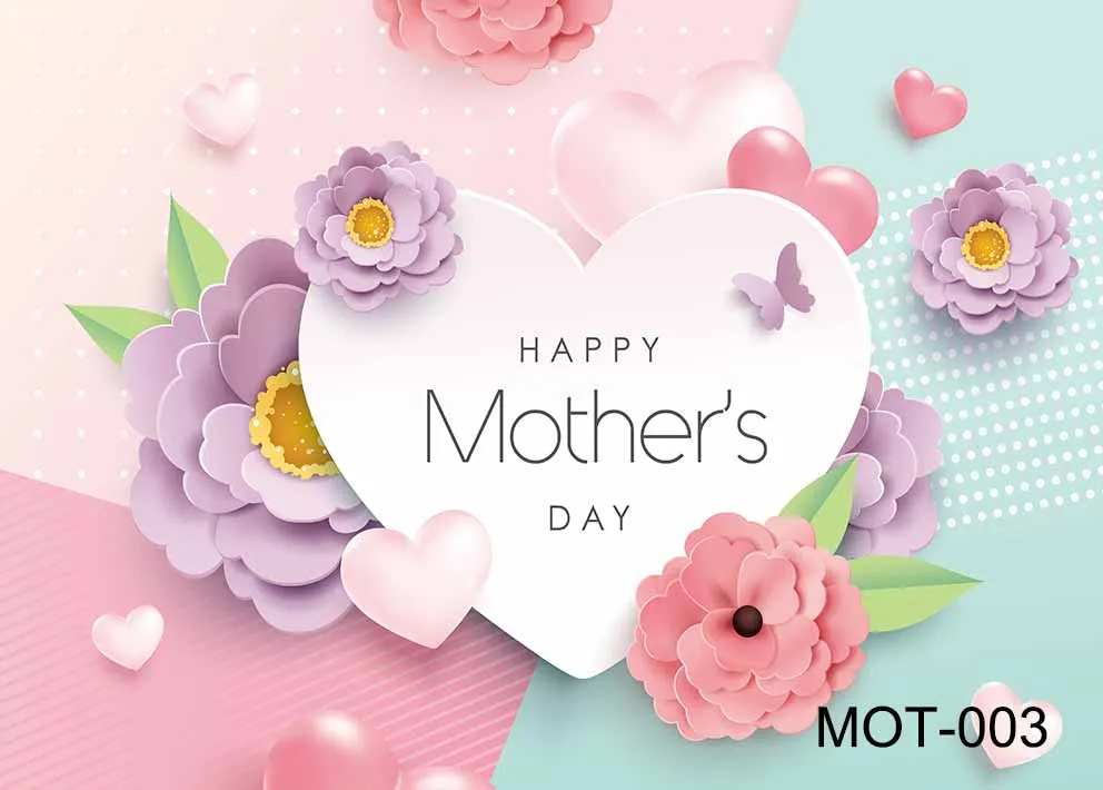 Happy Mother's Day Backdrop I Love Mom Pink Sweet Love Heart Paper Flower Photography Background for Women Grandma Props