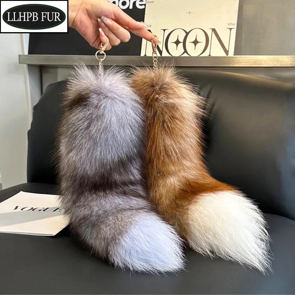 Huge Fluffy Faux Fur Fox Tail Keychain, Soft Bag Charm Pendant for Keys, Cosplay Costume Accessory for Women Girls