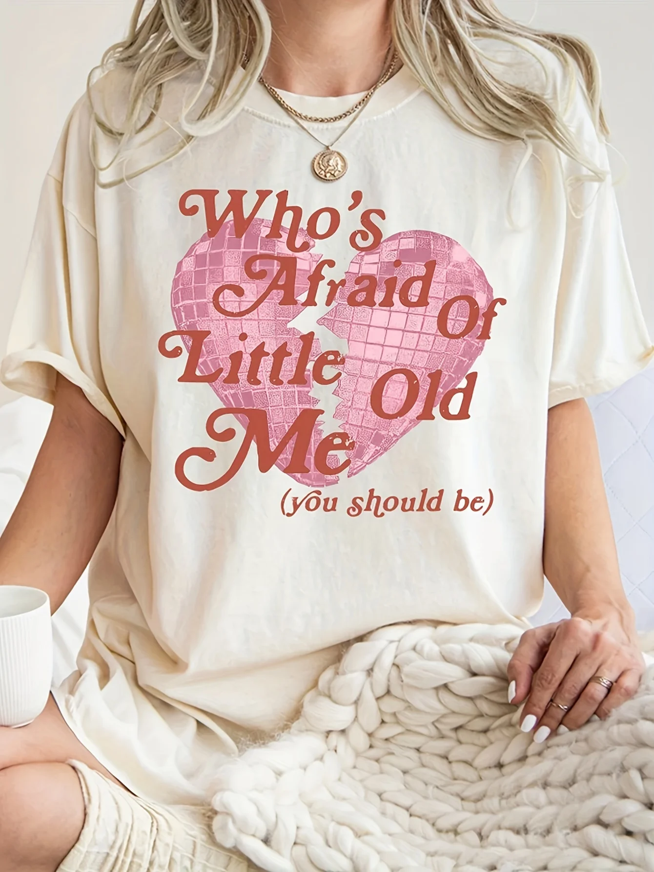 

Vibrant Heart Print Women Tshirt Crew Neck Short Sleeve T-Shirt Vintage Cotton Solid Color Tee Female Clothing for Fall & Summer