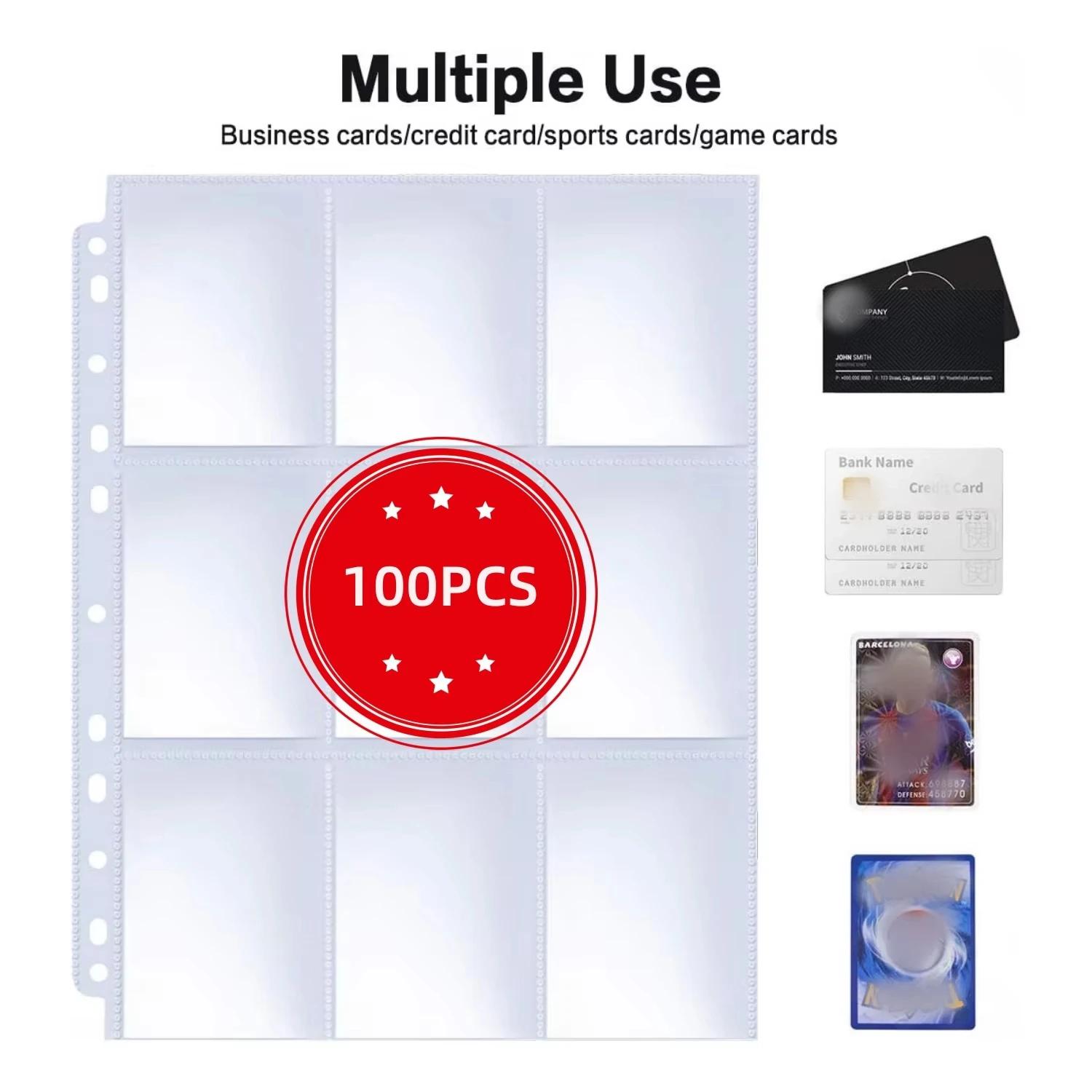 Double sided transaction card cover, 9 pocket transparent plastic game cards