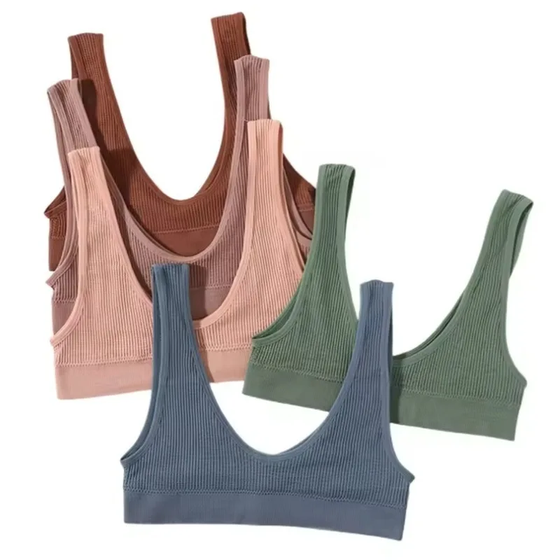 

Seamless Tube Top Women's Ribbed V-Neck Wireless Bralette U-Back Daily Wear Bra Sexy Lingerie Adjust Straps Sports Underwear M-L