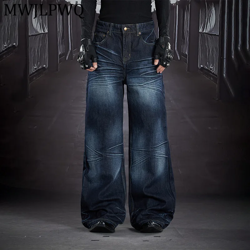 

Мужские джинсы MWJLPWQ: новые, винтажные, прямые, с эффектом потертости, универсальные, в уличном стиле, свободные, широкие штанины, модель 13031