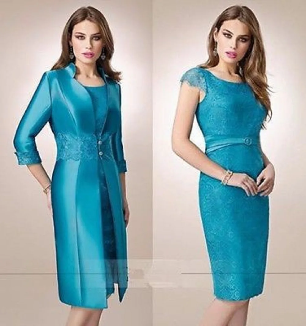 Blue Plus Size Evening Mother Of The Bride Dresses Mermaid Lace Appliques Mother Dresses For Weddings With Coat